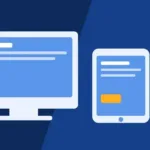 Ilustracja: strona internetowa na monitorze, tablecie i telefonie